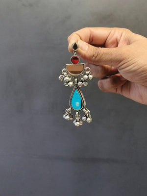 Statement tribal antique hoops earrings in oxidised finish for bold ethnic styling