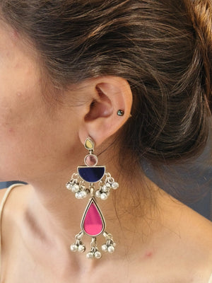 Oxidised tribal hoops earrings with antique detailing for traditional outfits