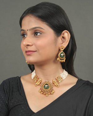 Golden Heritage imitation necklace set for celebrations, weddings and festive ethnic wear