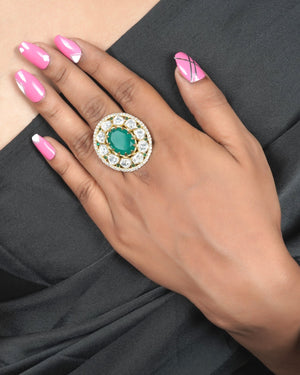 Statement antique Kundan ring with bold traditional appeal