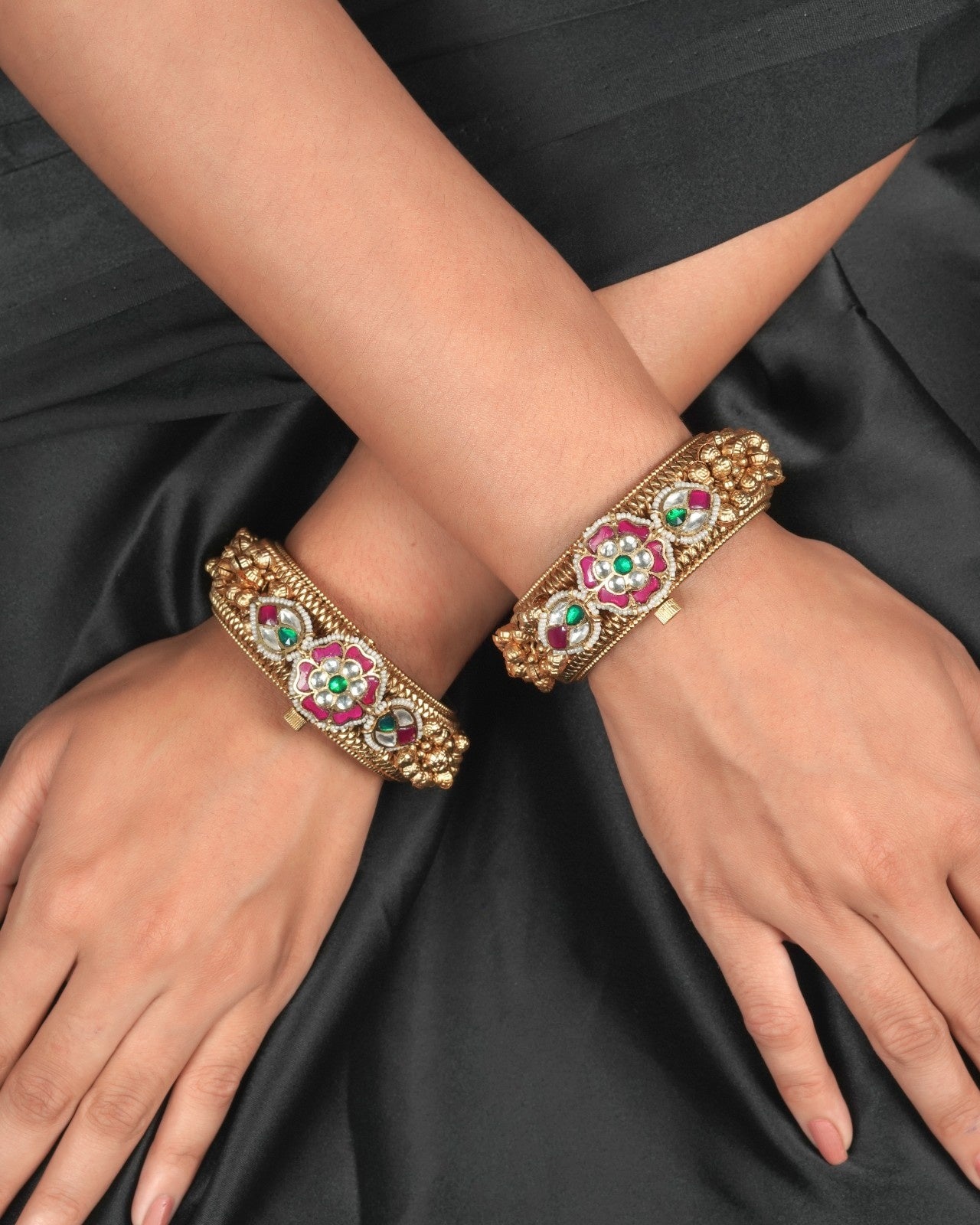 Traditional collector’s antique kundan bangles and kangan set with detailed stone craftsmanship