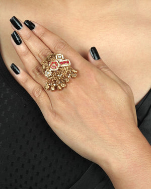 Designer golden heritage ring with refined decorative motifs