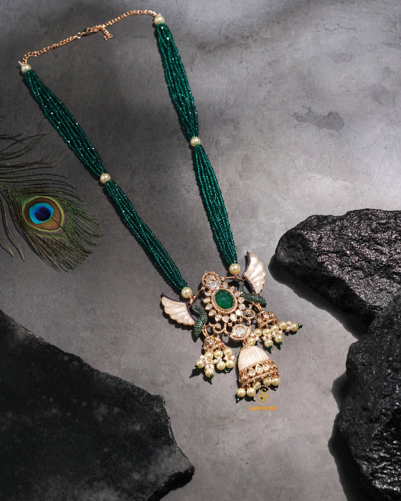signature polki moissanite pendant set for women