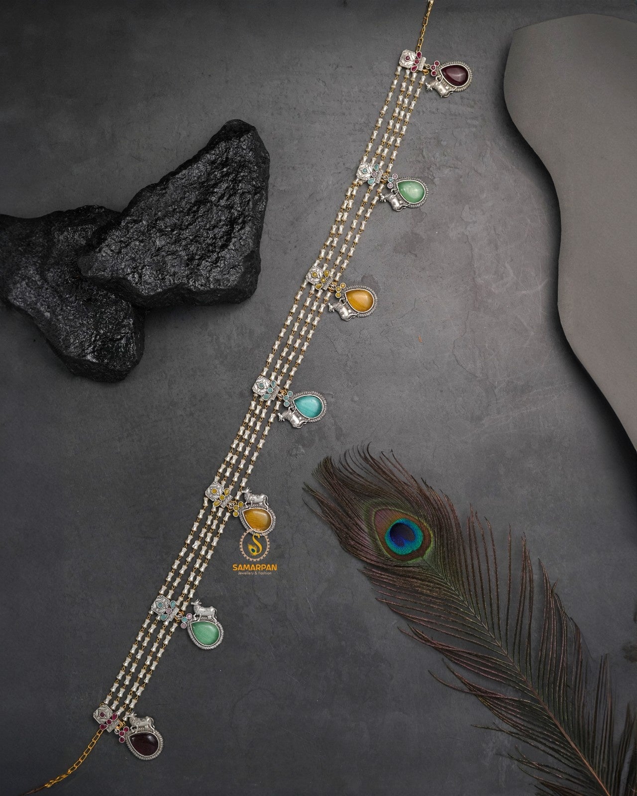 multi colorn traditional kandora jewellery, ethnic kandora design