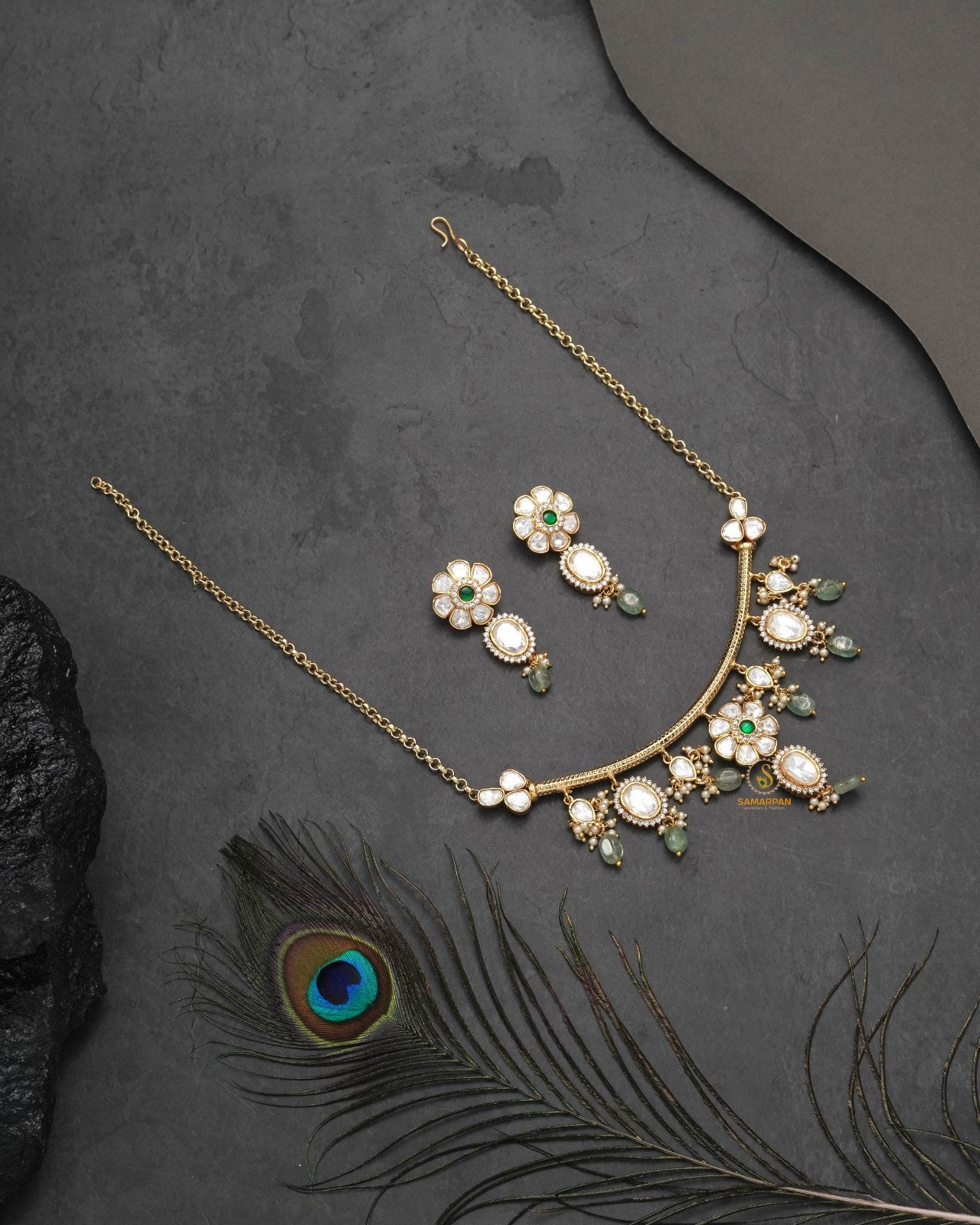 Premium Polki Moissanite jewellery set for bridal-style ethnic wear