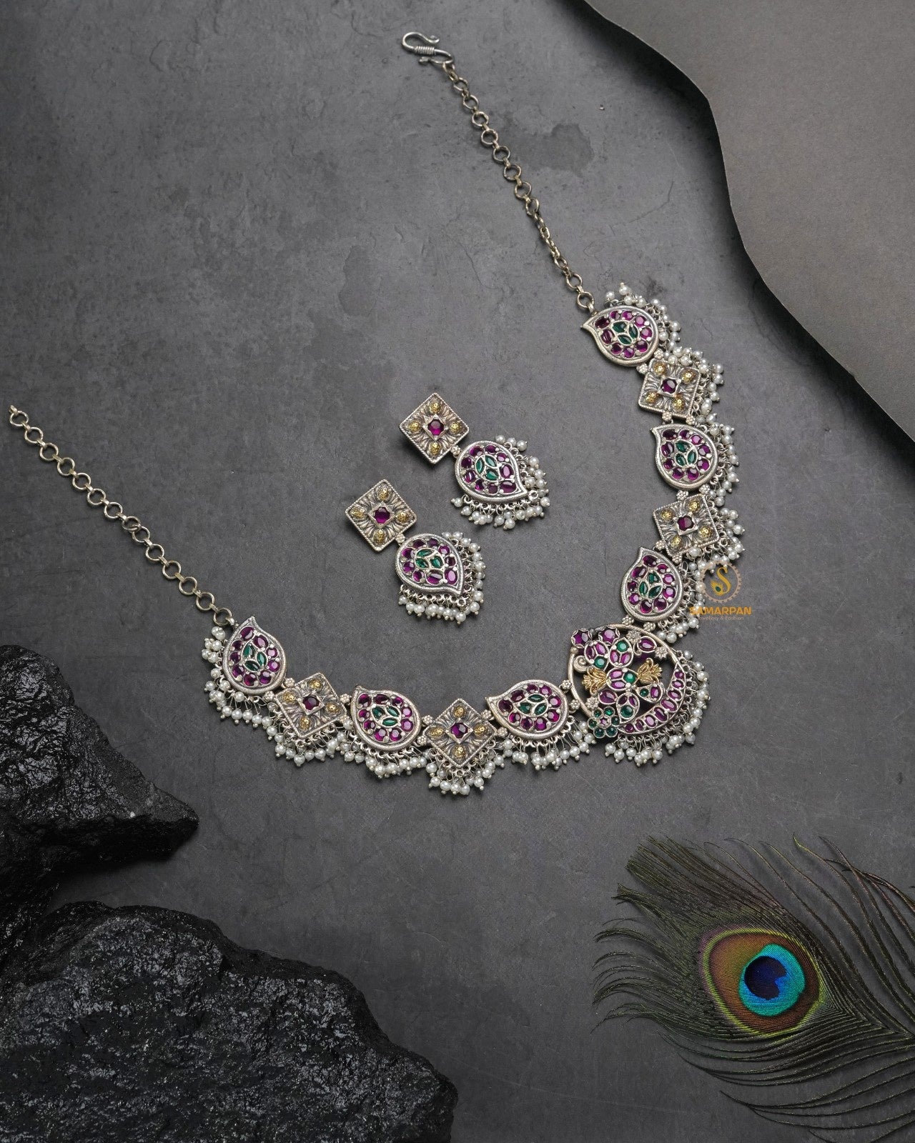 Festive antique necklace set with tribal charm for ethnic wear
