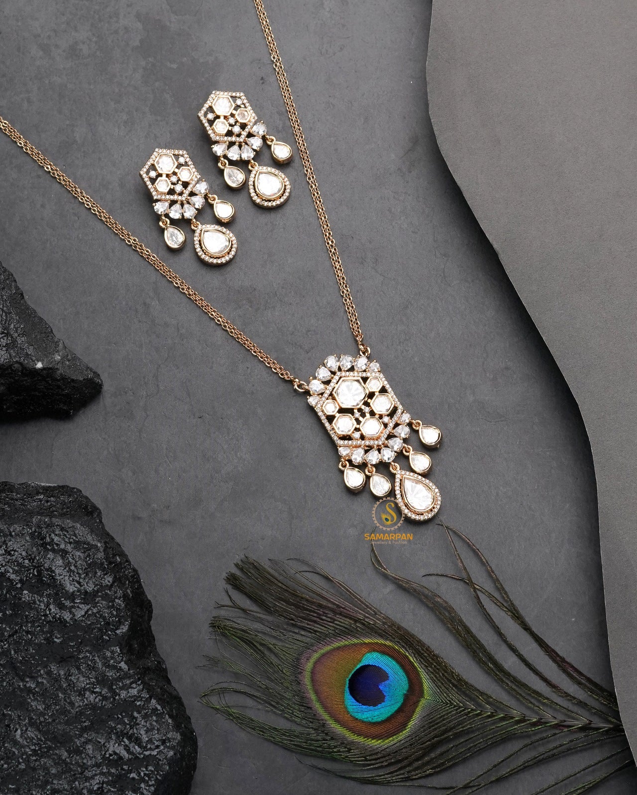 traditional bridal polki moissanite pendant set for women