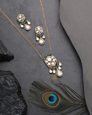 traditional bridal polki moissanite pendant set for women