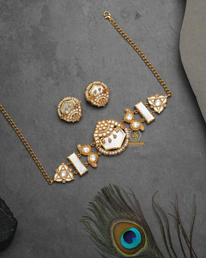 Traditional Golden Heritage jewellery set for women with ethnic necklace and earrings