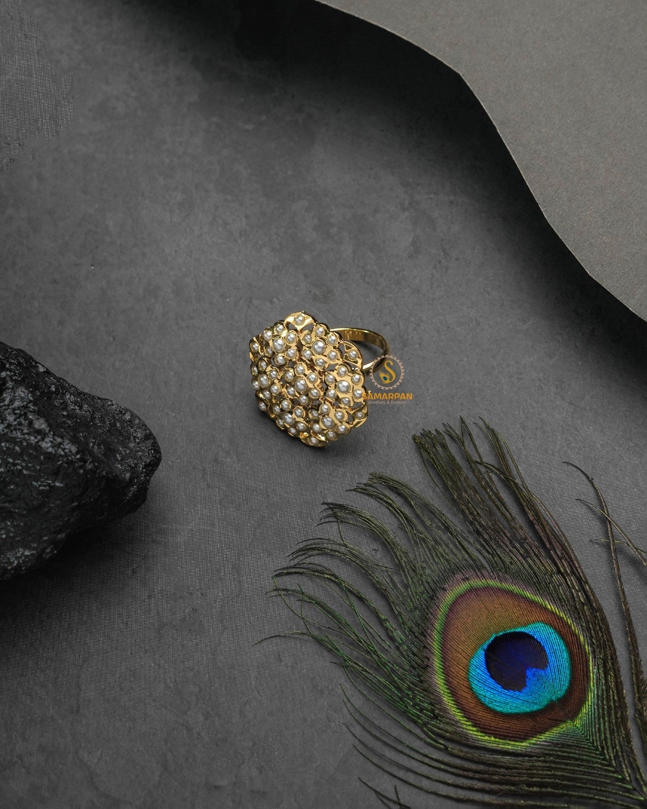 Gold Plated Amritsari Jadau Ring - R600-6
