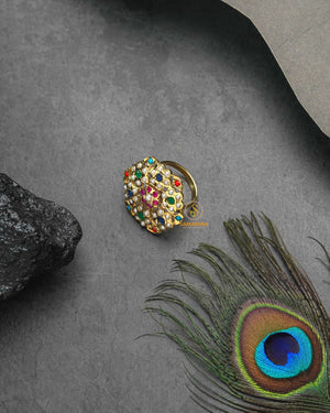 Gold plated Amritsari Jadau ring for festive and wedding styling