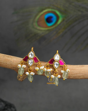 ruby green jadau kundan earrings with ballis and hoops for women festive ethnic wear