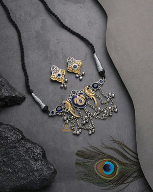 Antique finish necklace set with tribal inspired detailing for women