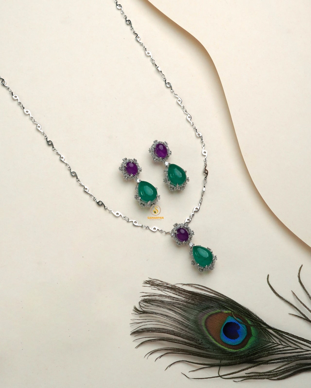 Blue Color Designer diamond collection pendant set styled for party wear