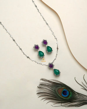 Blue Color Designer diamond collection pendant set styled for party wear