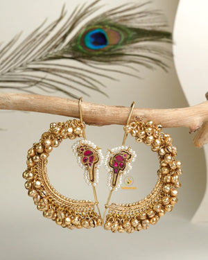 green fusion ballis and fusion hoops earrings for women and girls modern ethnic wear