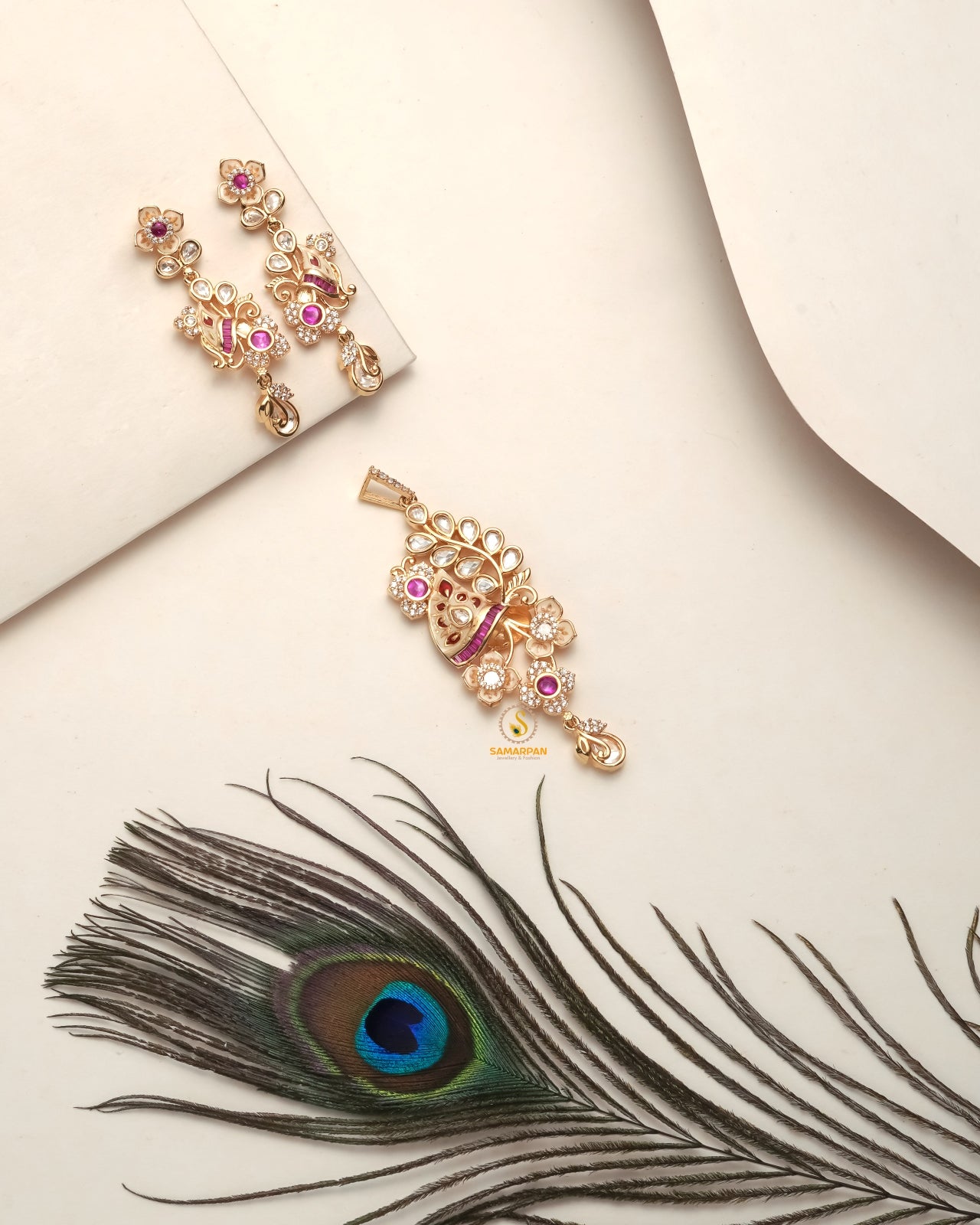 bridal polki moissanite pendant set for women