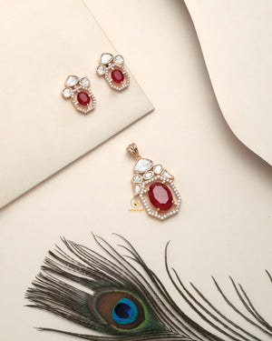statement polki moissanite pendant set for women