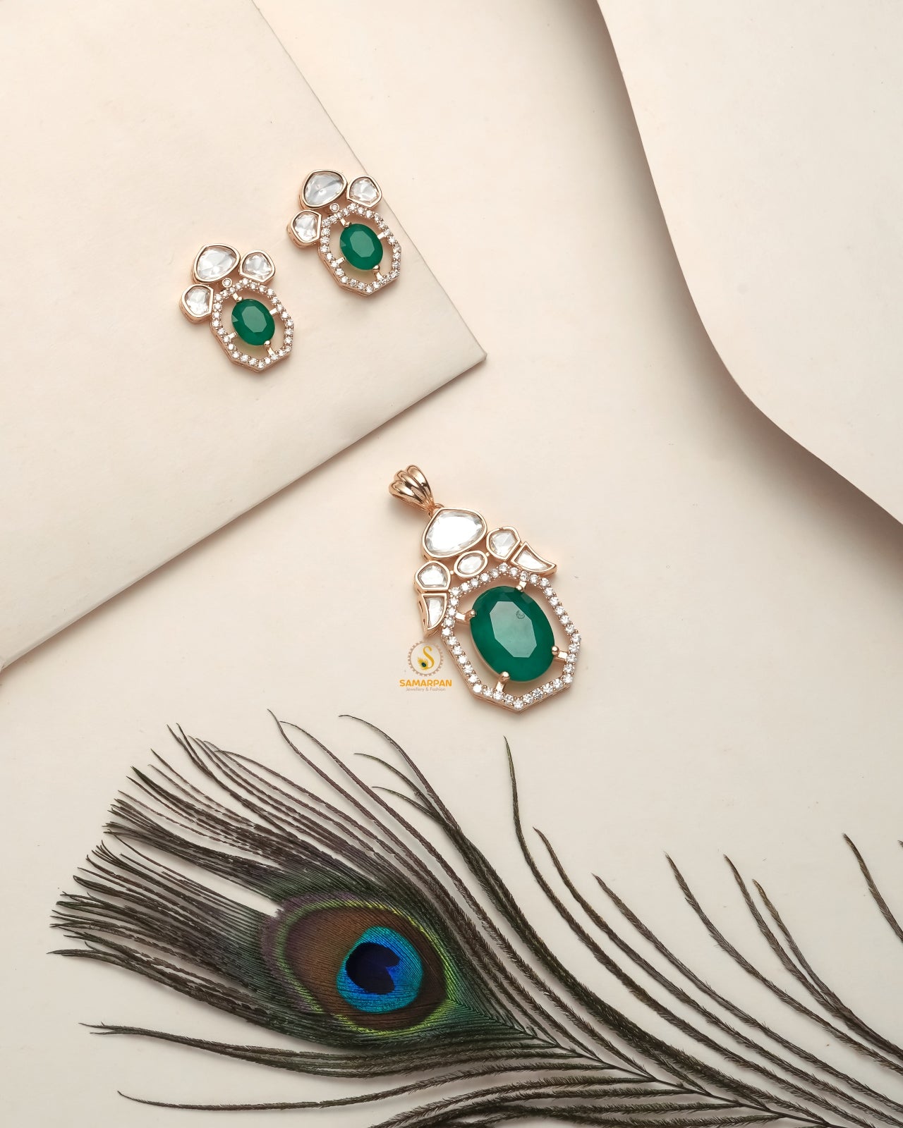 statement polki moissanite pendant set for women