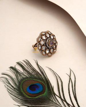 Reception-Ready Polki Moissanite Ring showing reception dressing and rich festive detail