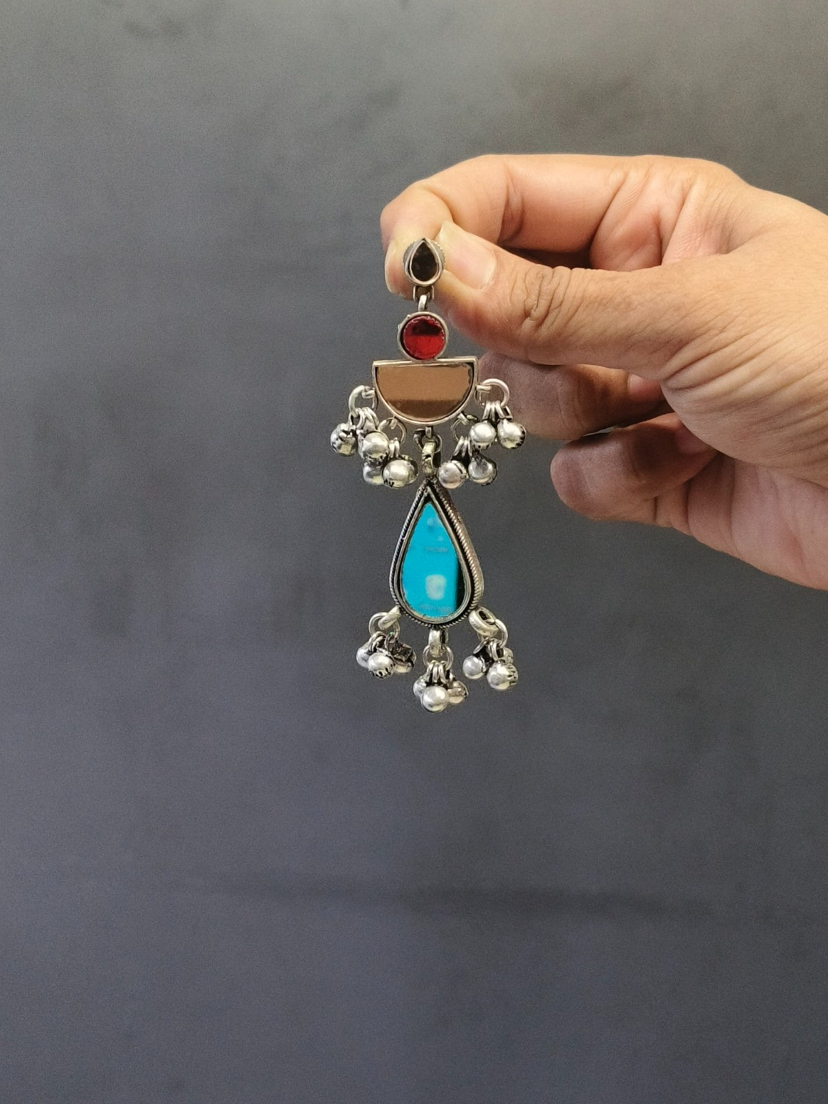 Statement tribal antique hoops earrings in oxidised finish for bold ethnic styling