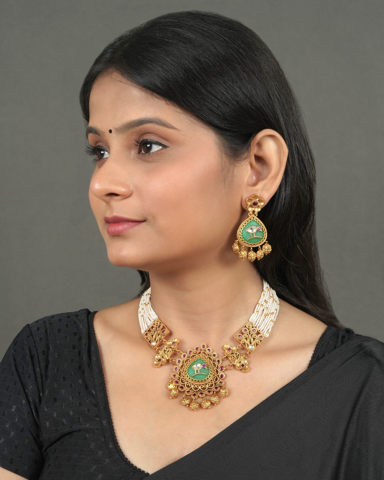 Golden Heritage Imitation Necklace Set for Celebrations - NS5650-1