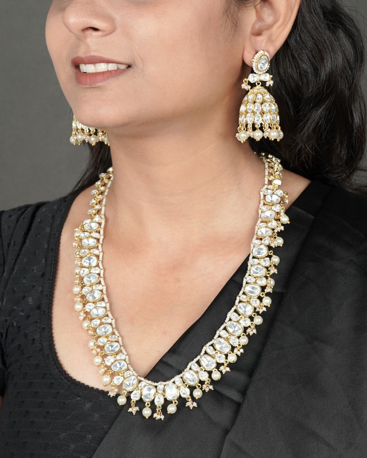 Bridal inspired Antique Kundan imitation jewellery necklace set for wedding wear