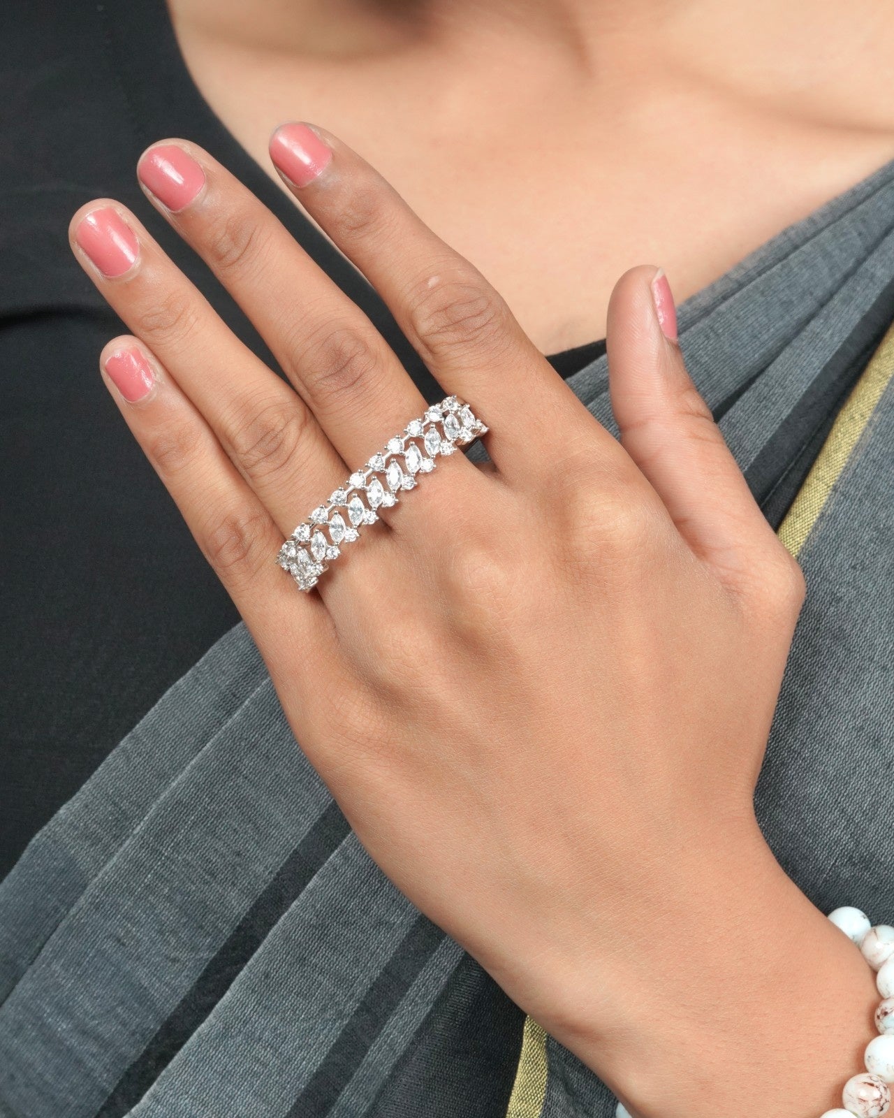 Fine detailing diamond collection ring with crafted decorative finish