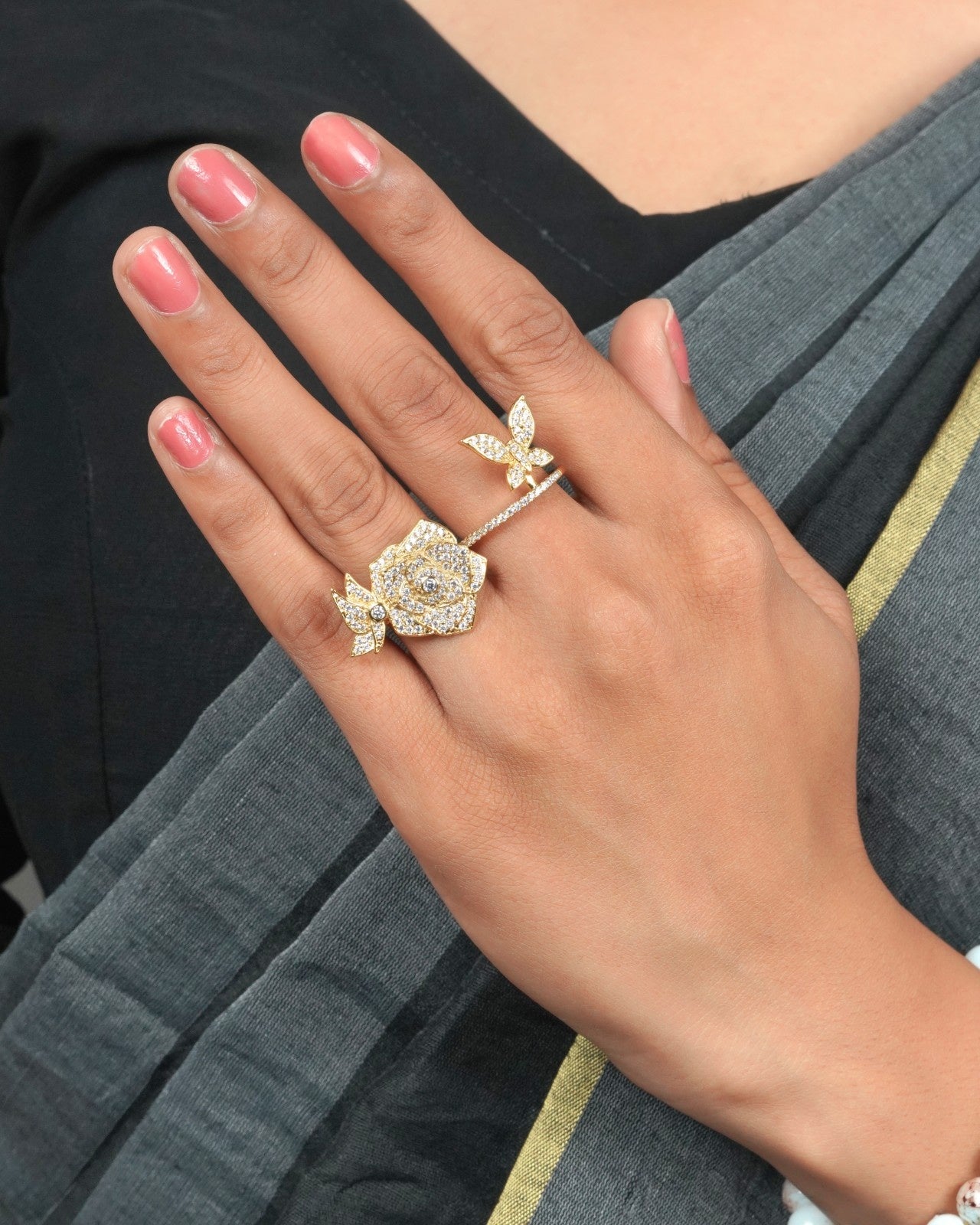Daily wear diamond collection ring with light elegant sparkle