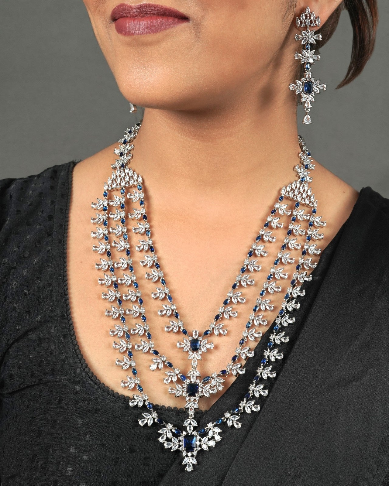 Refined Diamond Look Necklace Set with matching earrings for wedding and festive wear