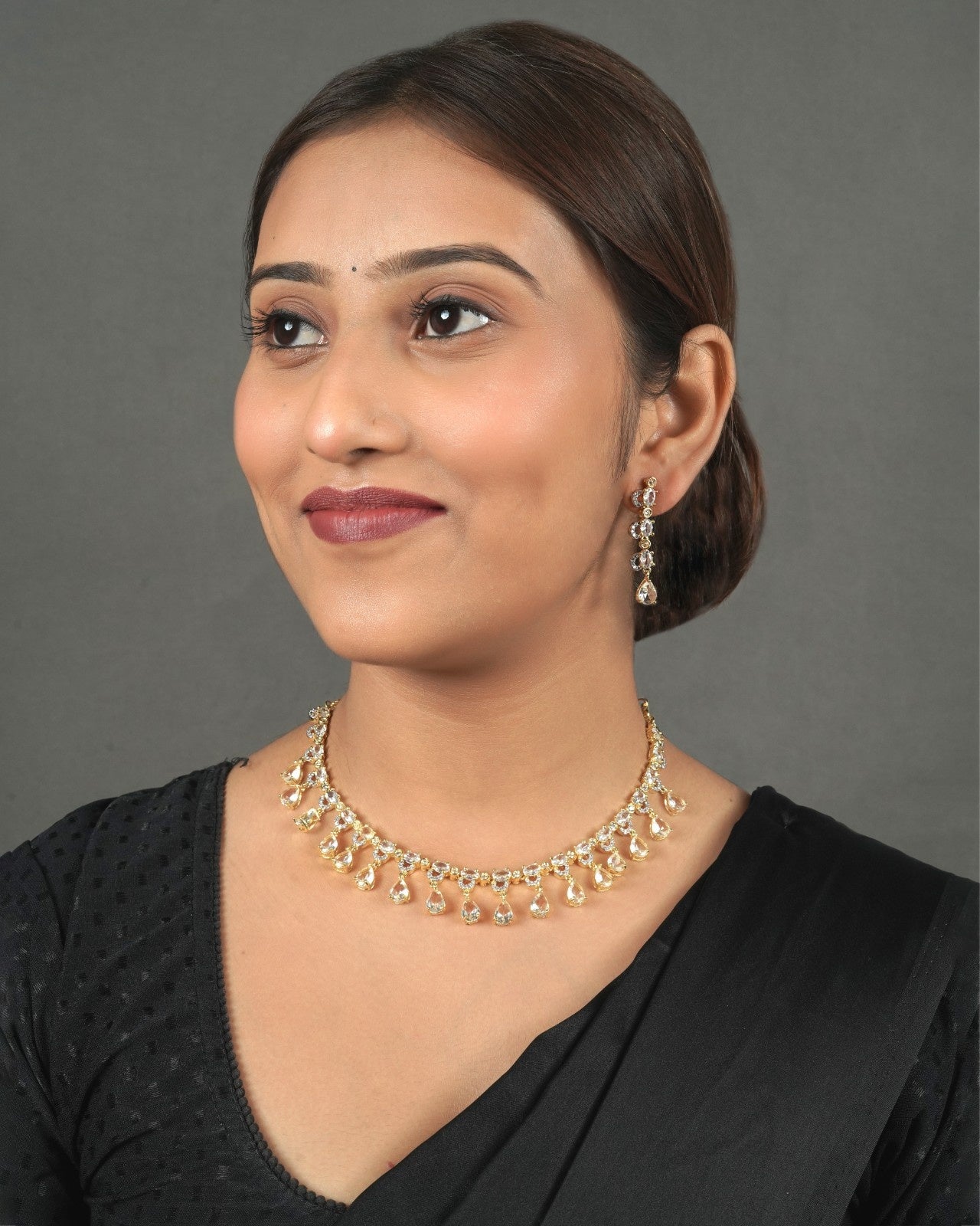 Heritage Touch Diamond Style Necklace Set with matching earrings for wedding and festive wear