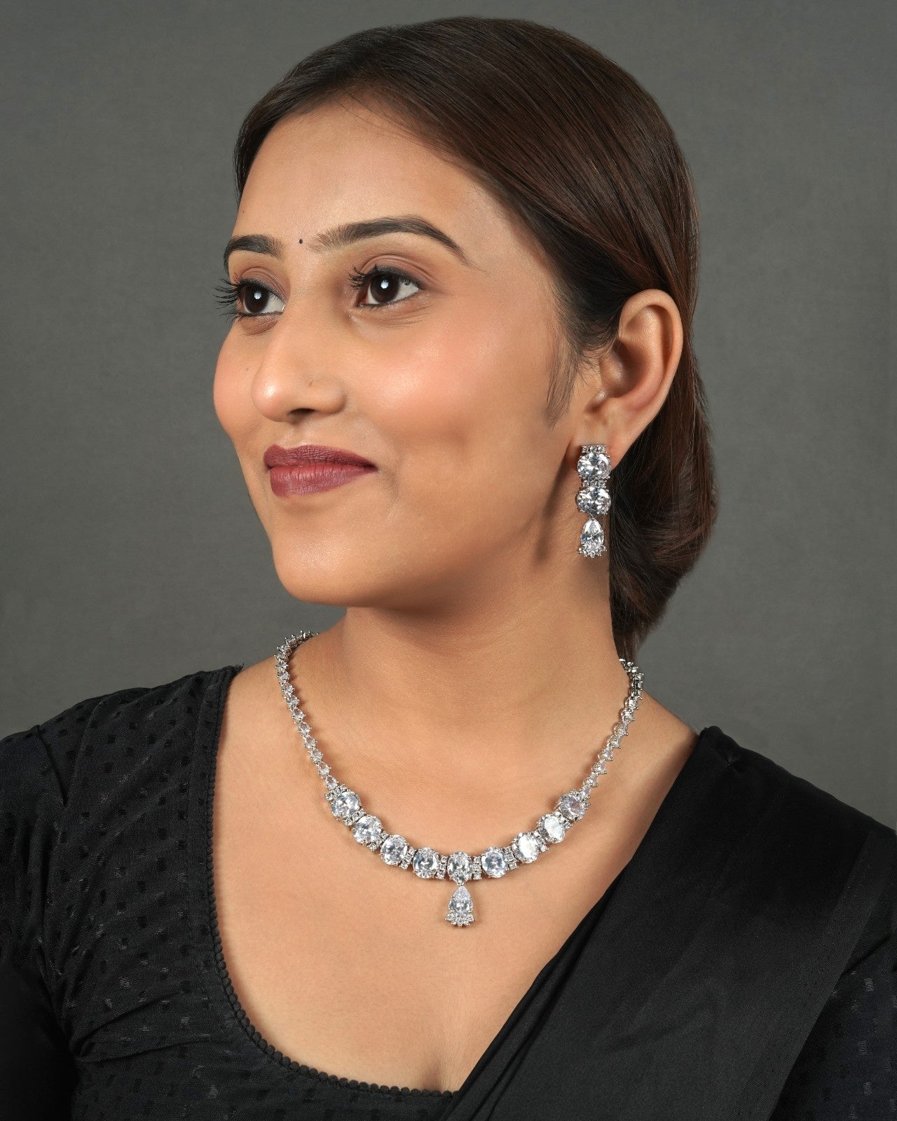 Diamond look necklace set with earrings for saree and lehenga styling