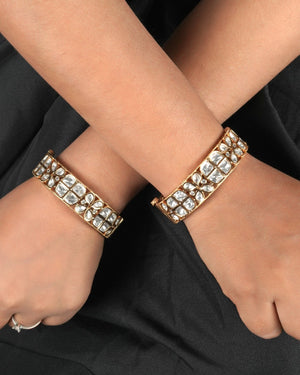 Antique kundan bangles and kangan set in traditional gold tone design for cultural and festive events