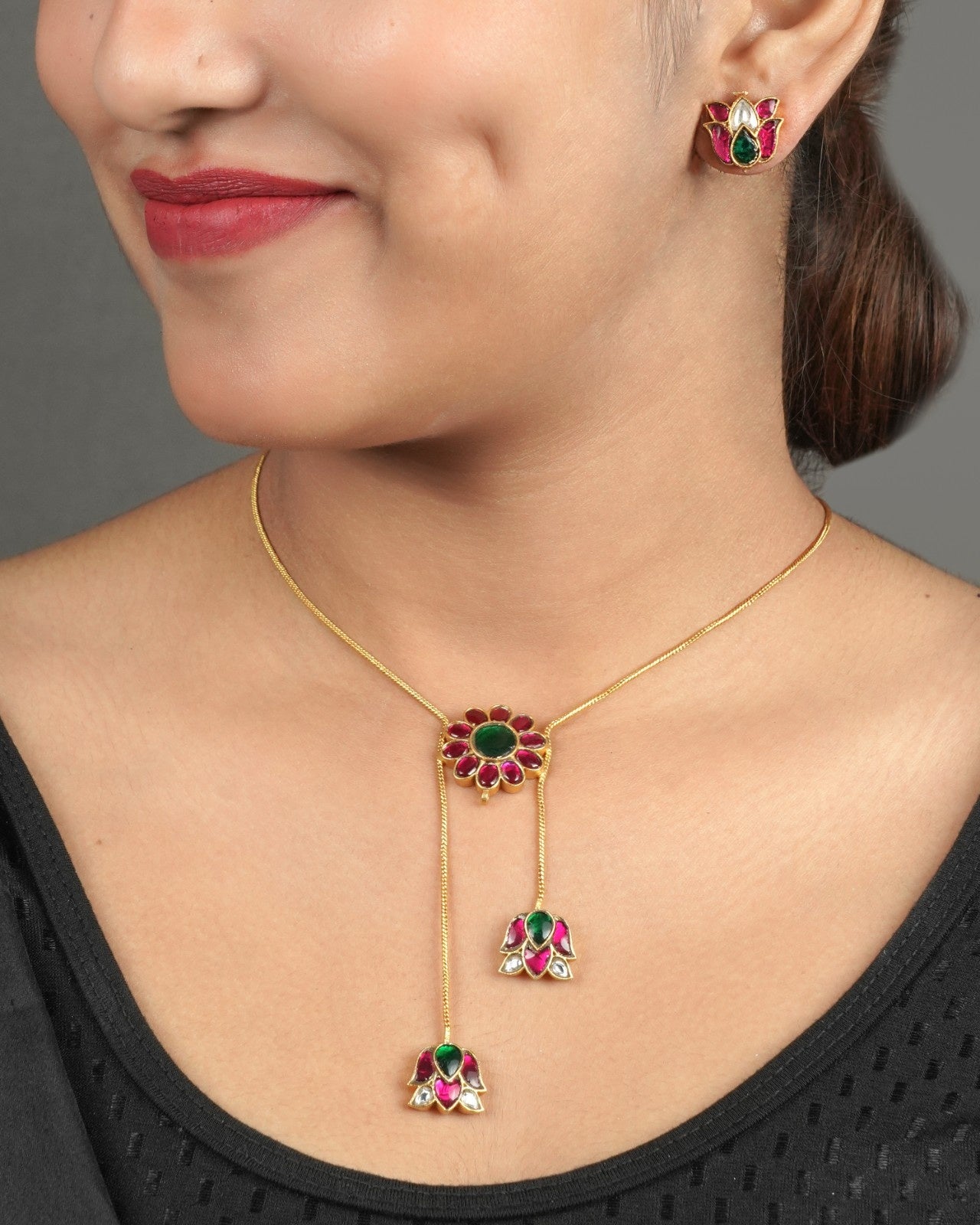 polki statement night jadau kundan pendant set with matching earrings