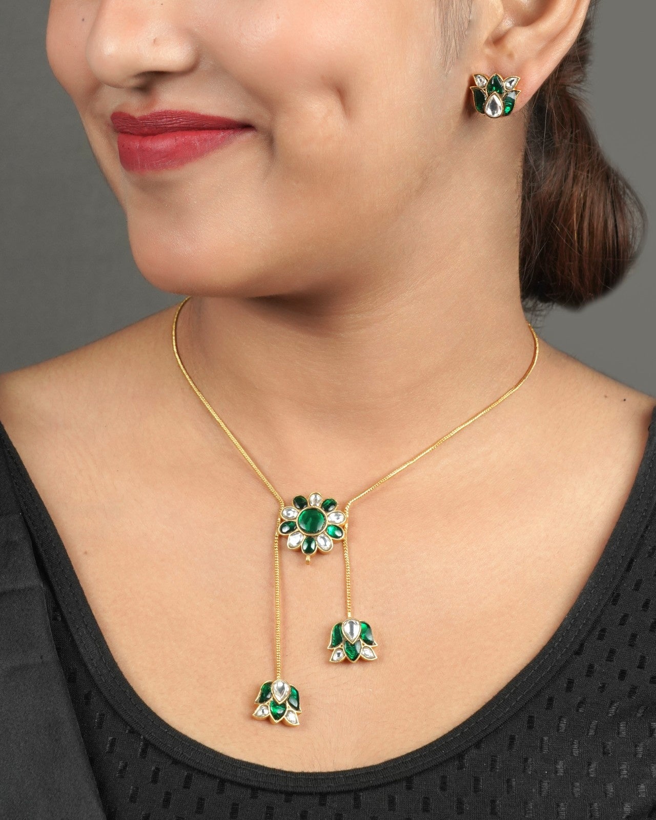 polki statement night jadau kundan pendant set with matching earrings