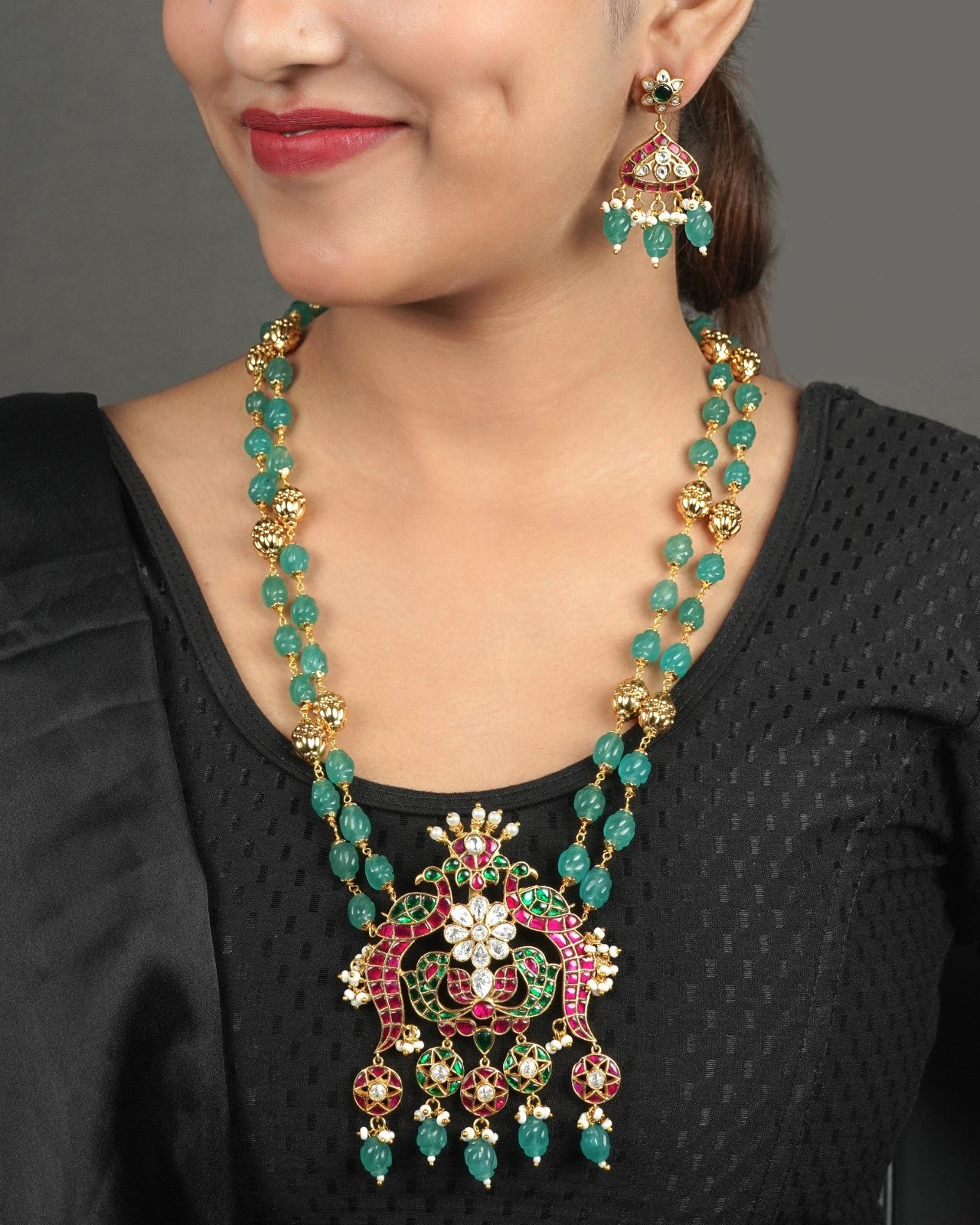 rajasthani meenakari jadau kundan pendant set with matching earrings