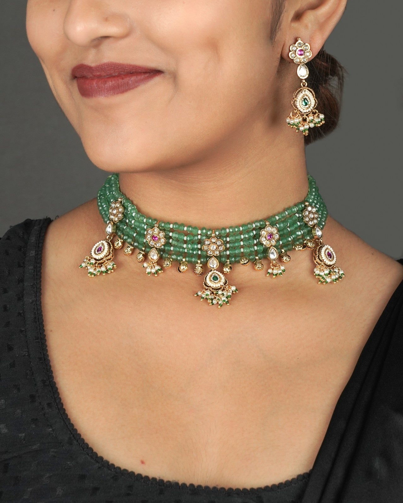 Statement Antique Kundan necklace set for women in imitation jewellery style