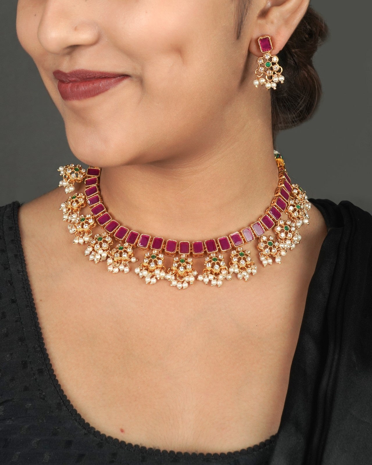 Antique Kundan imitation necklace set for saree lehenga and festive Indian wear