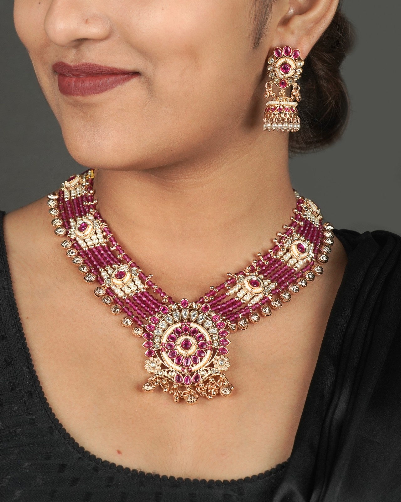 Premium artificial Antique Kundan jewellery necklace set for Indian wedding occasions
