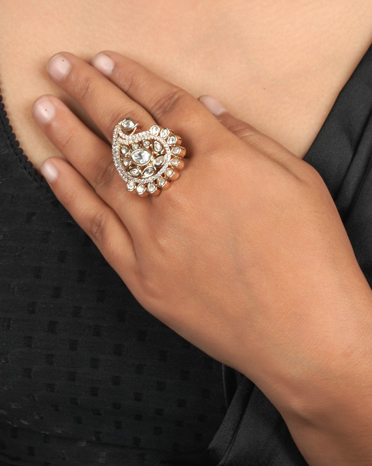 Traditional antique Kundan ring with classic Indian jewellery styling