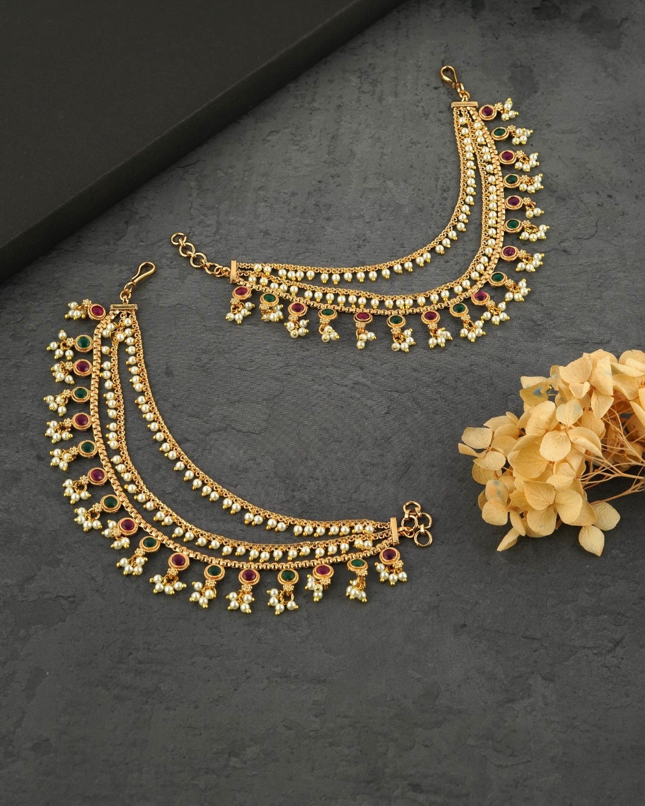 Traditional kanser hair jewellery for puja and temple wear