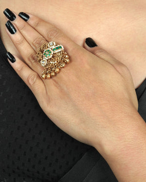 Designer golden heritage ring with refined decorative motifs