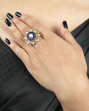 Saree Styling Moissanite Polki Ring styled for saree occasions and elegant Indianwear