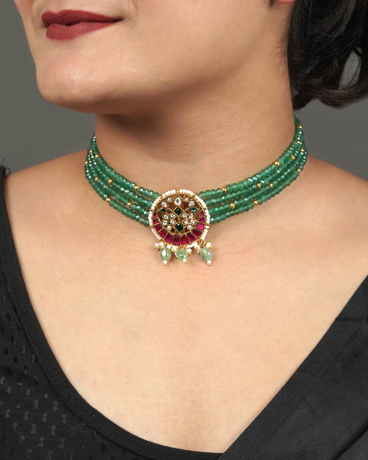 Handcrafted Jadau Pachi Kundan necklace with artisan detailing
