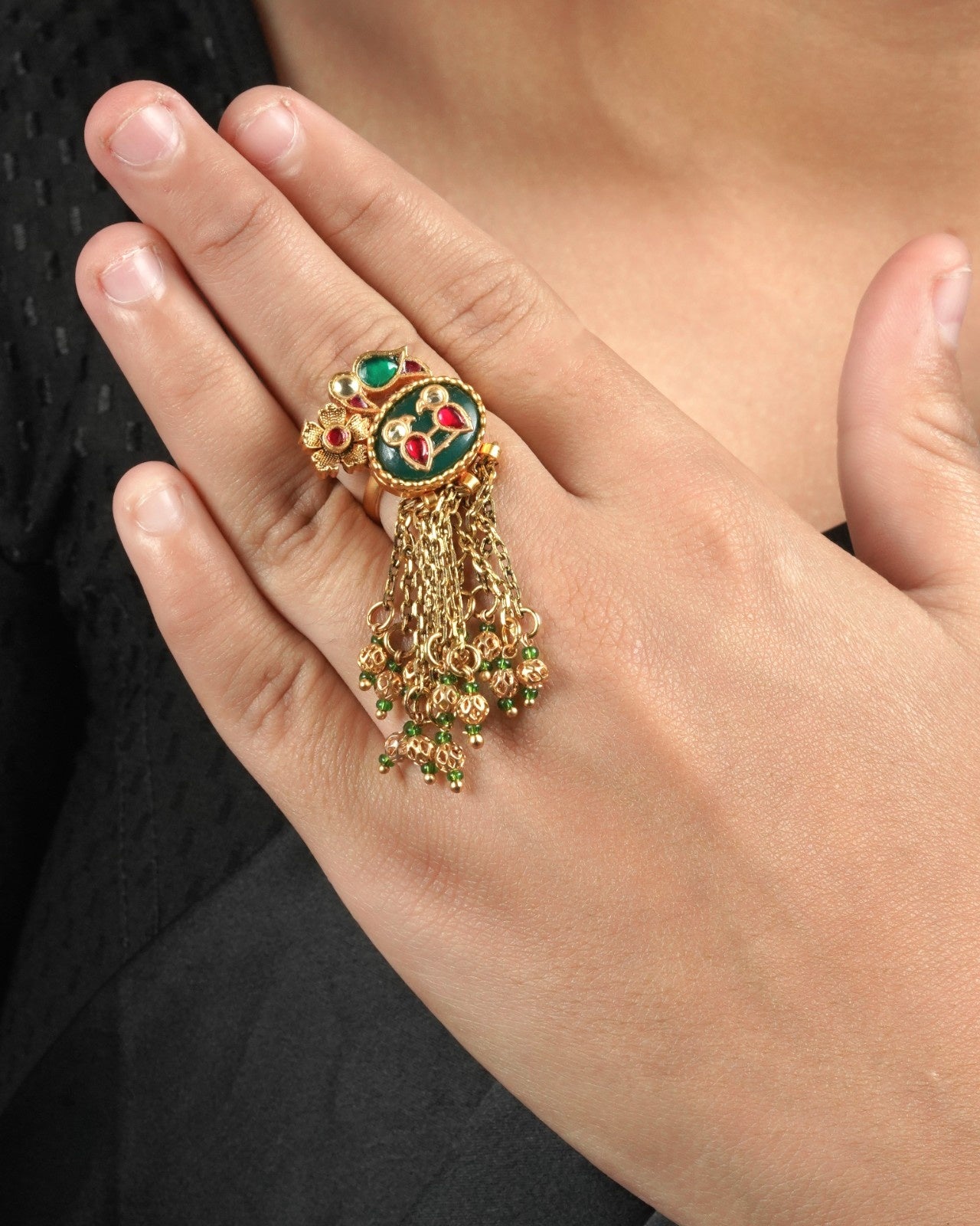 Adjustable jadau pachi kundan ring for women with elegant traditional detailing