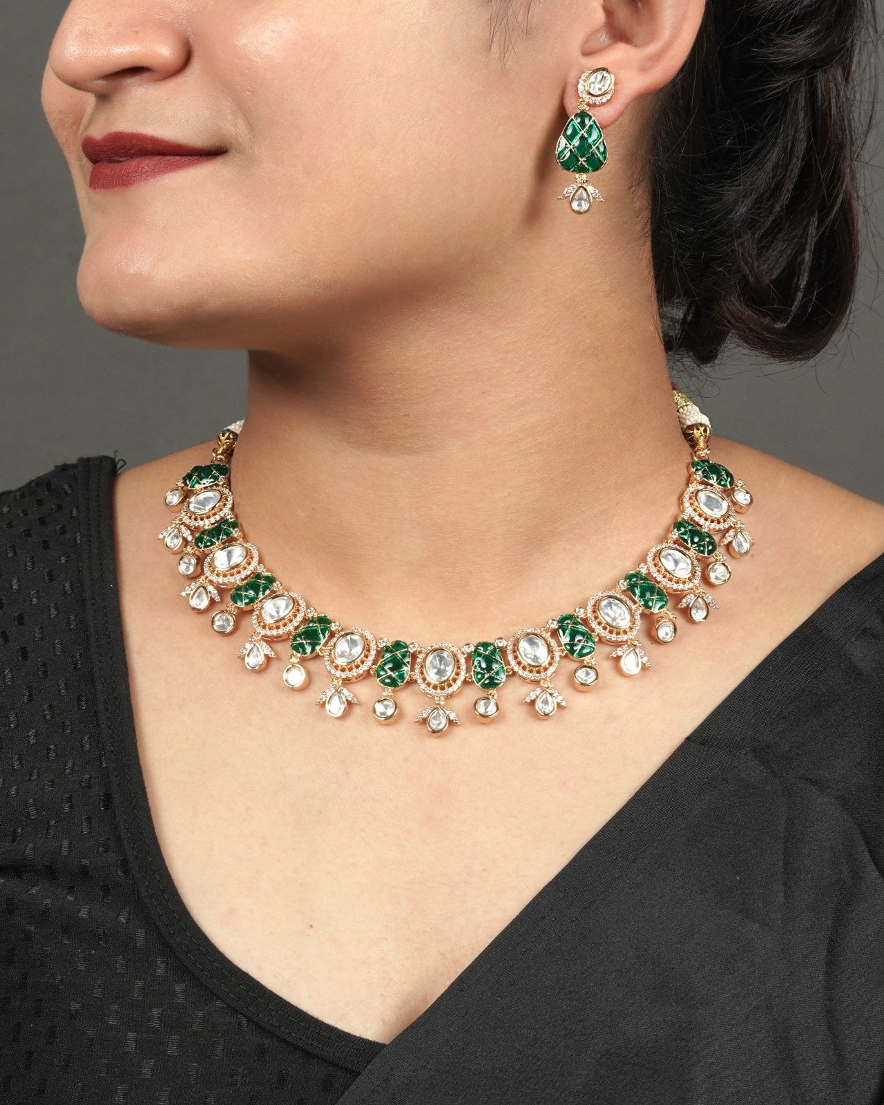 Festive Polki Moissanite necklace set for women by Samarpan Fashion