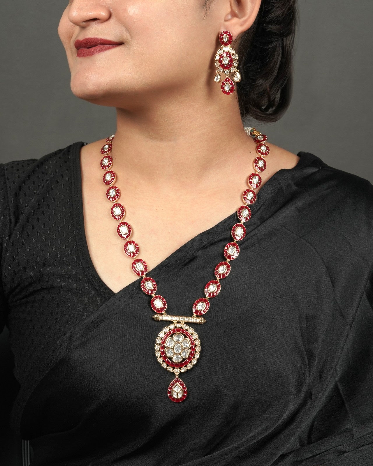 Statement Polki Moissanite necklace set for sarees, lehengas and gowns