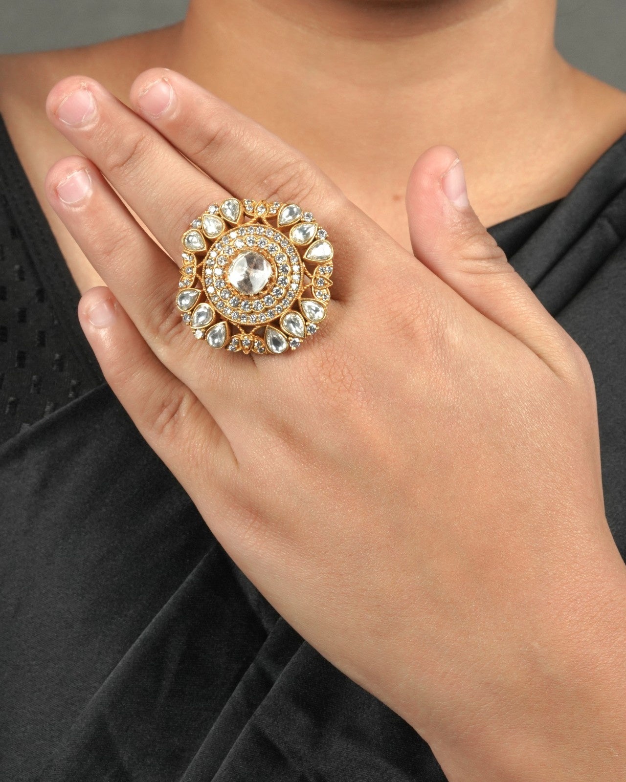 Festive Edit Moissanite Polki Ring with a bright celebratory accent and heritage-inspired sparkle