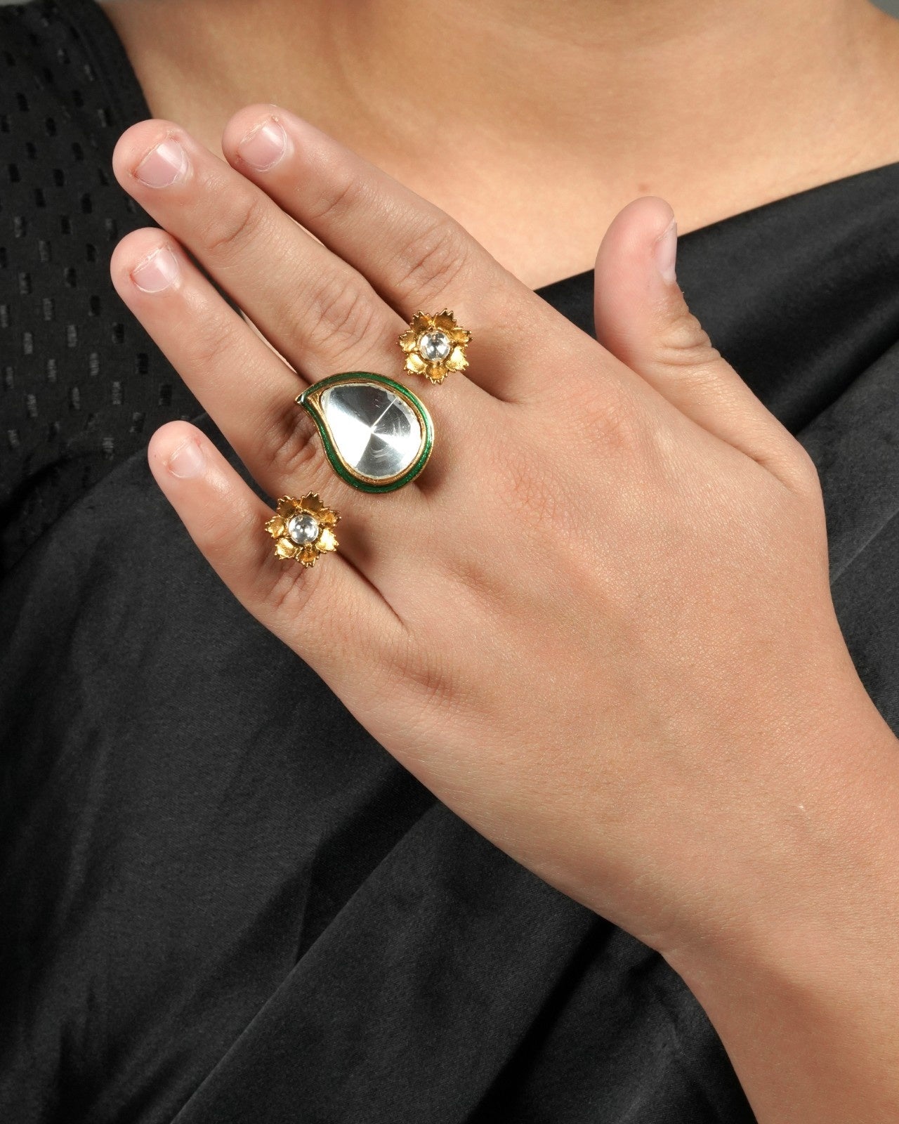 Vintage-Tone Moissanite Polki Ring designed to complement tissue sarees and brocade kurtas