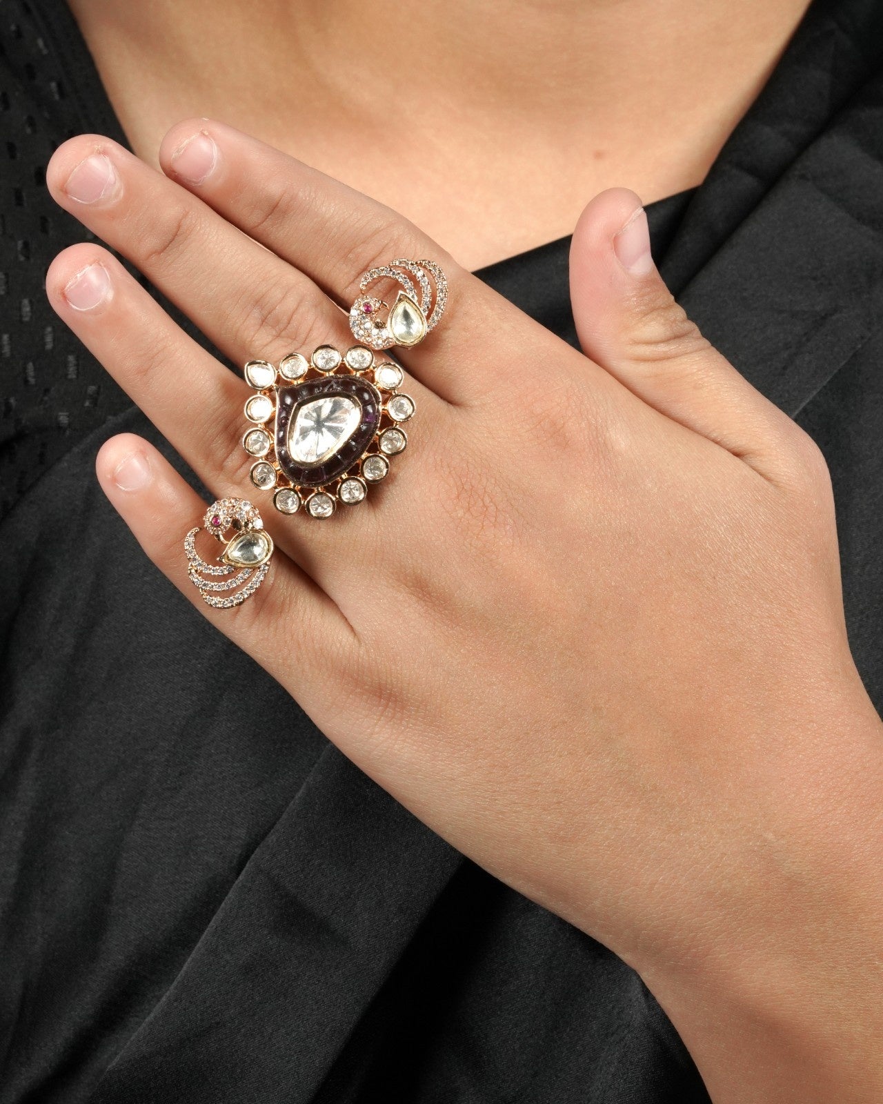 Heritage-Look Polki Moissanite Ring with textural richness and heritage-inspired sparkle